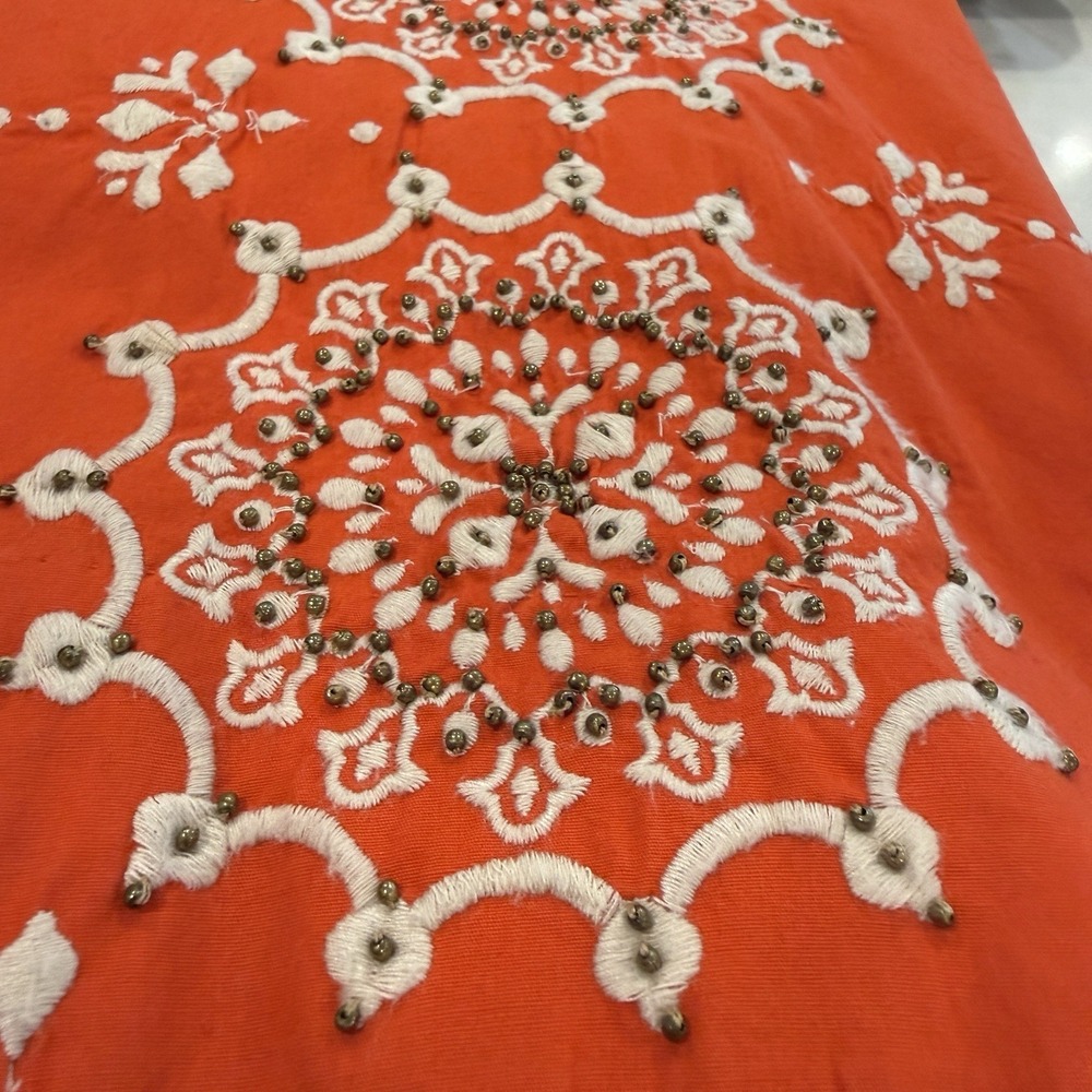 Anthropology Lithe SZ 4 Women's Orange Beaded Embroidered A line Skirt - Picture 3 of 7